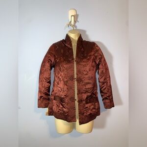 Peony brand Shanghai  Gold and brown satin Floral Women's Blazer med reversible